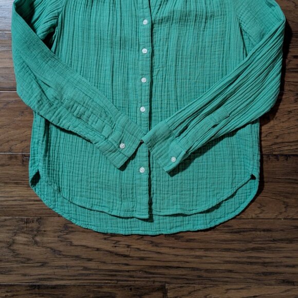 Gap crinkle gauze cotton top button down shirt green size XS petite - Picture 12 of 16